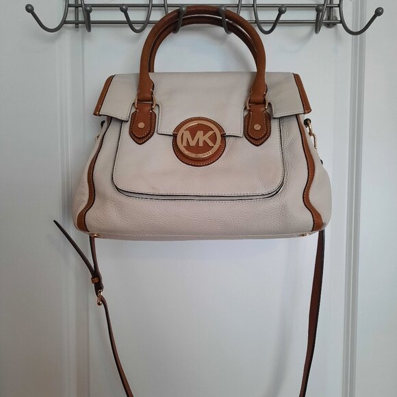 Michael Kors Margo White Pebble Leather Logo Top Handle Satchel Bag - Picture 1 of 9